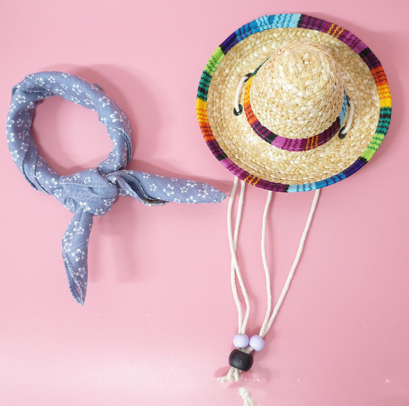 Pet Straw Hat and Scarf Set (Summer Outfit for Dogs & Cats)