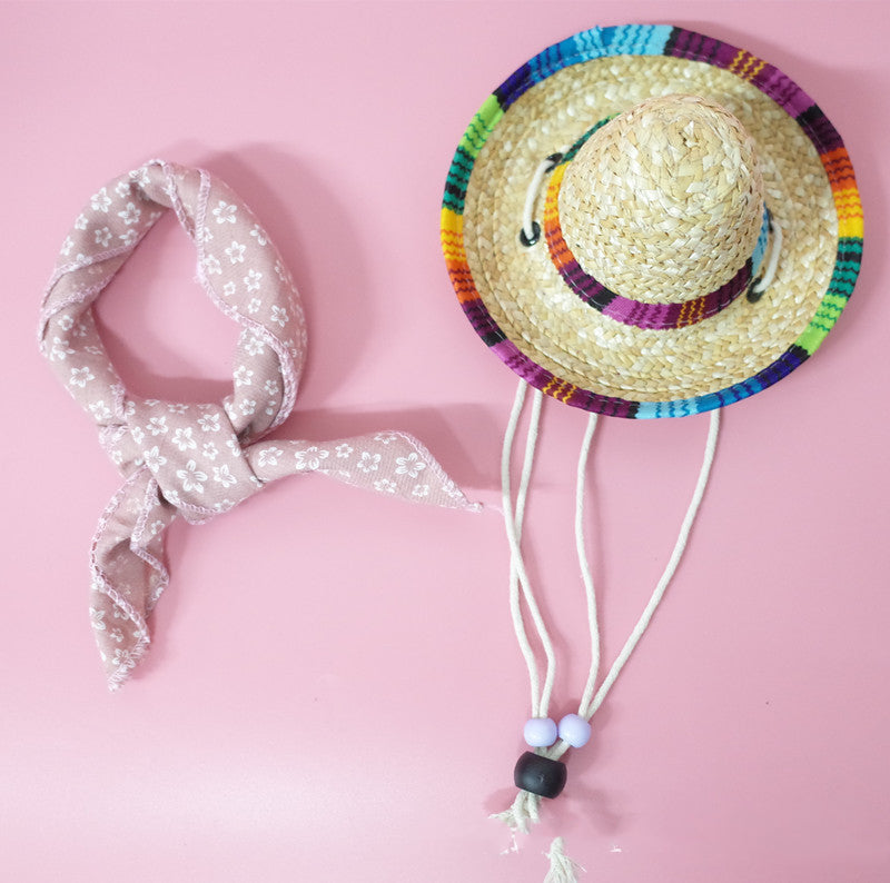 Pet Straw Hat and Scarf Set (Summer Outfit for Dogs & Cats)