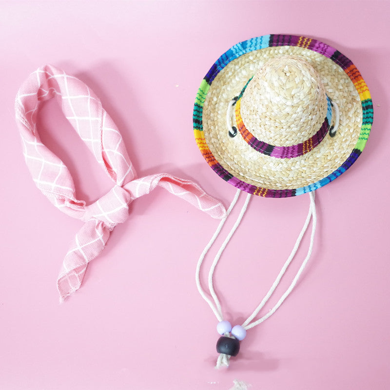 Pet Straw Hat and Scarf Set (Summer Outfit for Dogs & Cats)