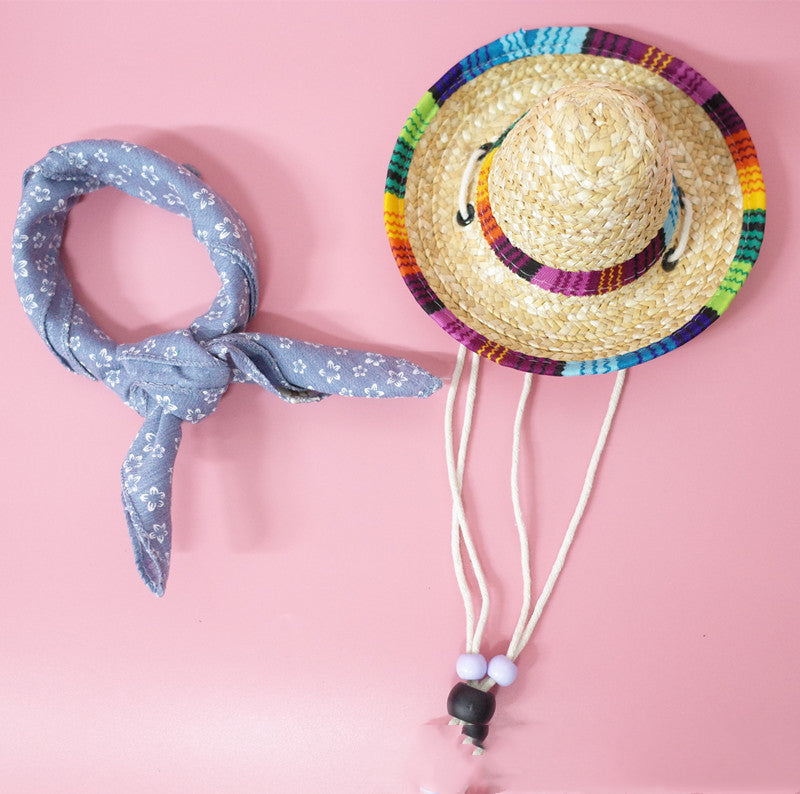 Pet Straw Hat and Scarf Set (Summer Outfit for Dogs & Cats)