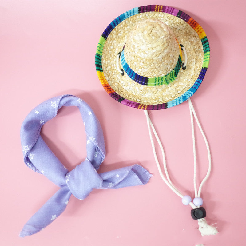 Pet Straw Hat and Scarf Set (Summer Outfit for Dogs & Cats)