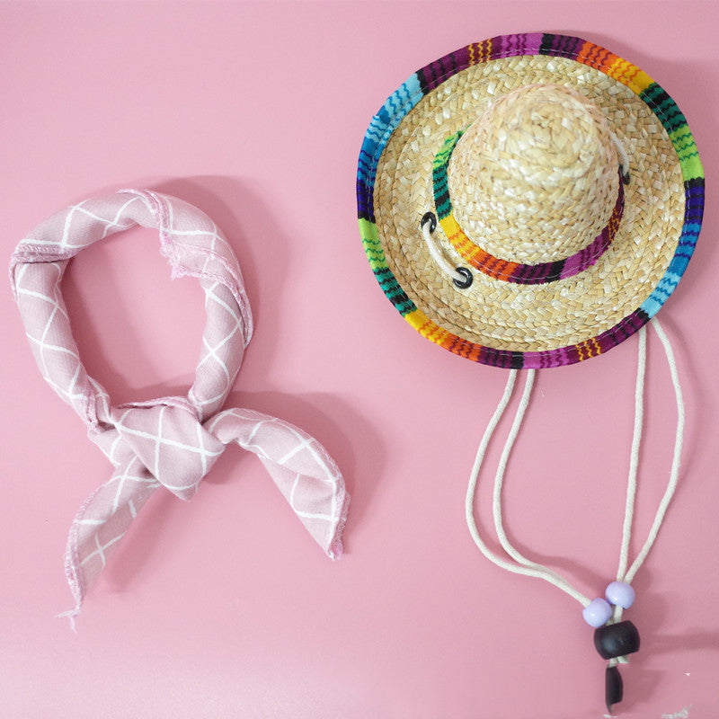 Pet Straw Hat and Scarf Set (Summer Outfit for Dogs & Cats)