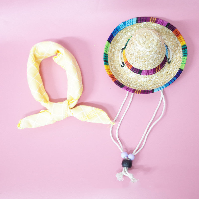 Pet Straw Hat and Scarf Set (Summer Outfit for Dogs & Cats)